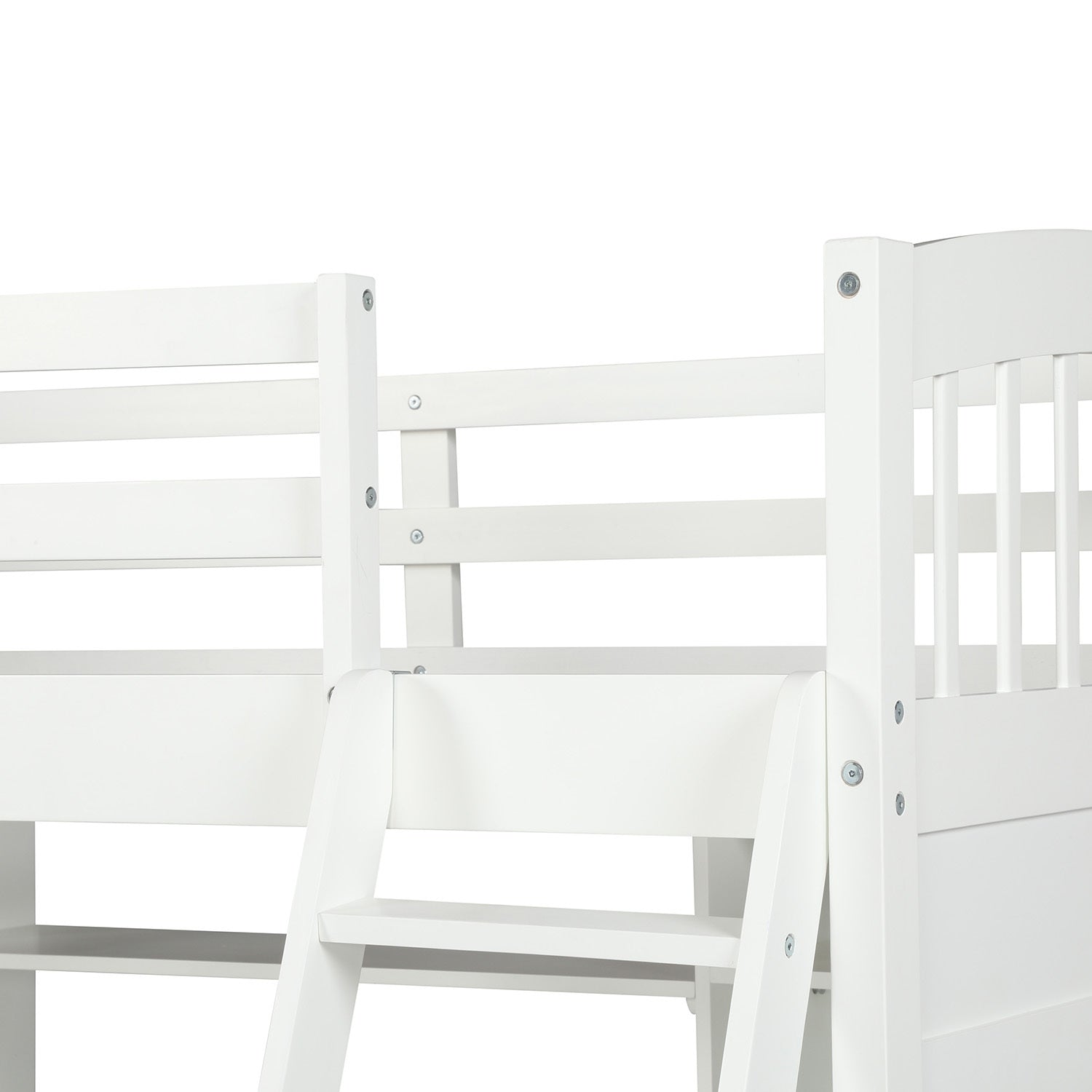 Twin Size Loft Bed With Storage Shelves, Desk And Ladder, White Old Sku :Lp000140Kaa Twin White Solid Wood