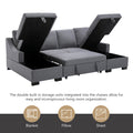 Upholstery Sleeper Sectional Sofa With Double Storage Spaces, 2 Tossing Cushions, Grey Grey Linen