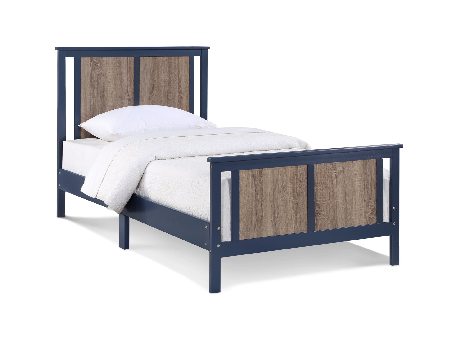 Connelly Twin Bed Midnight Blue Vintage Walnut Dark Blue Solid Wood