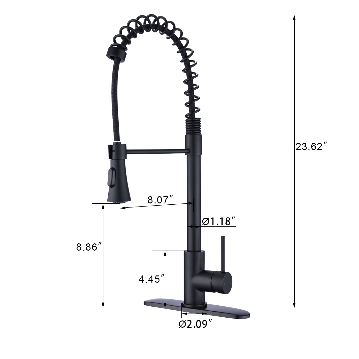 Commercial Modern Single Handle Spring High Arc Kitchen Faucet Matte Black Matte Black Stainless Steel