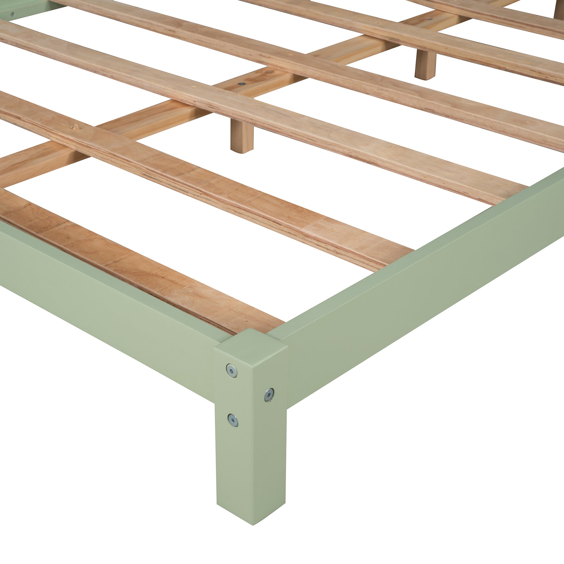 Full Size Wood Platform Bed With House Shaped Headboard Green Green Solid Wood