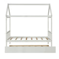 Solid Wood Twin House Bed Frame With Twin Size Trundle For White Color, No Box Spring Needed White Pine