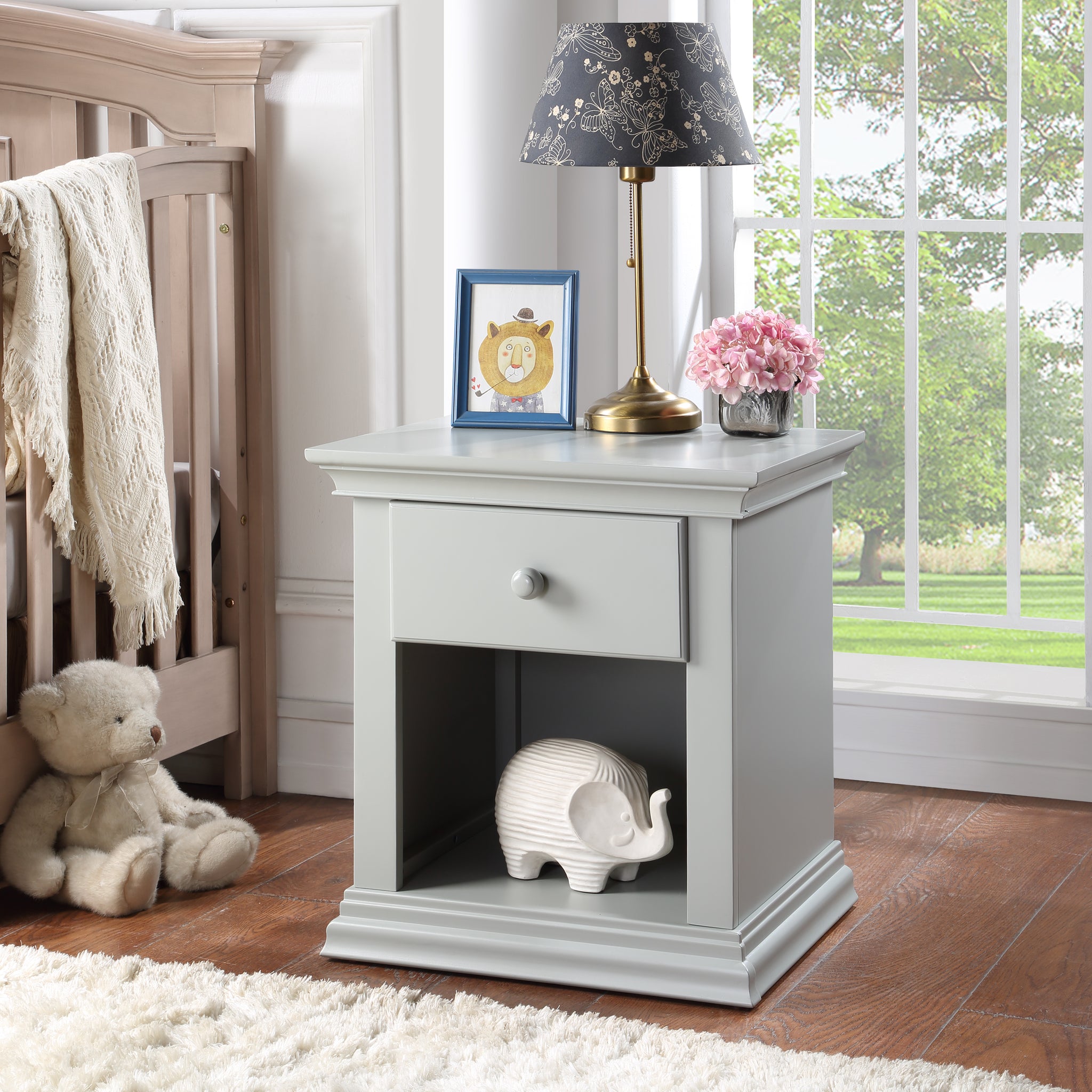 Universal Nightstand Gray Gray Solid Wood