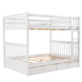 Full Over Full Bunk Bed With Ladders And Two Storage Drawers White Old Sku:Lt000365Aak White Solid Wood