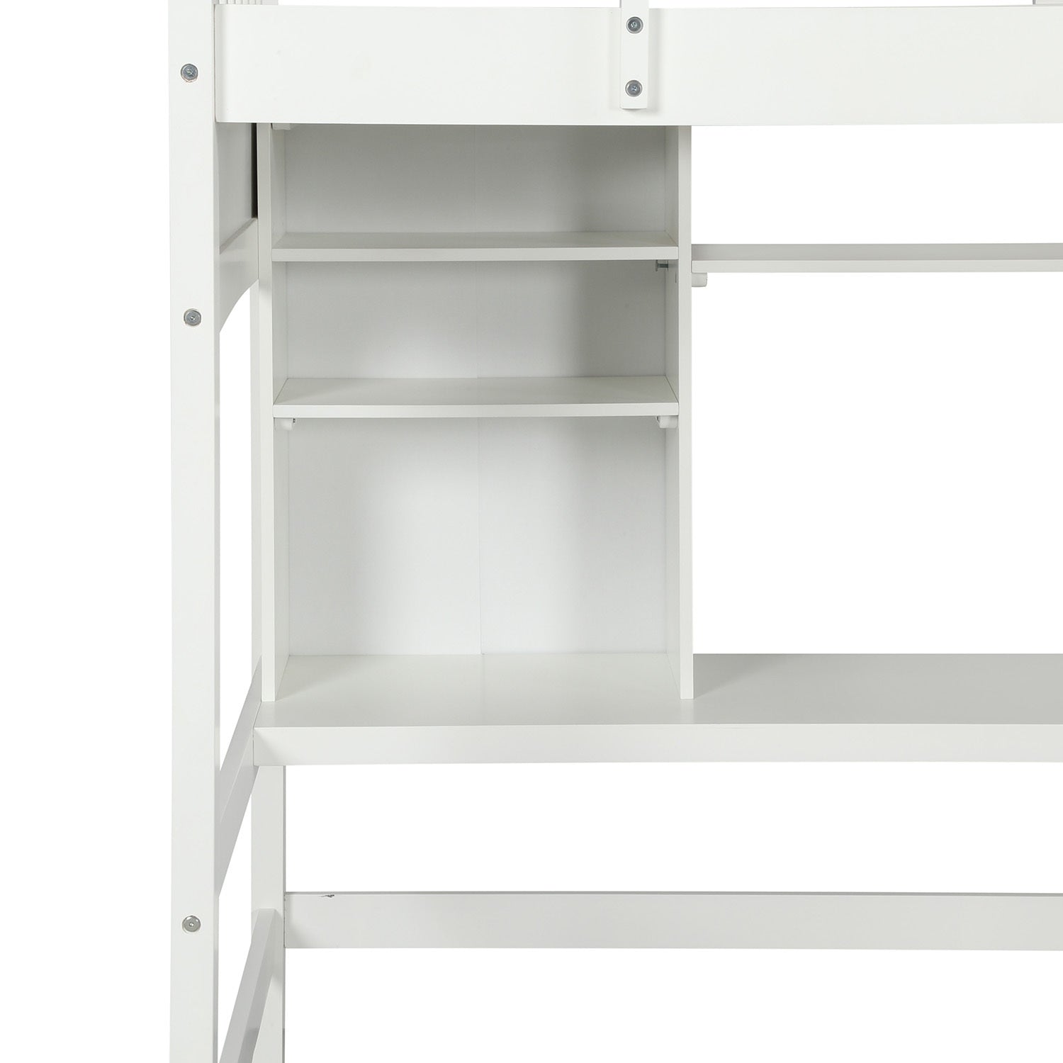 Twin Size Loft Bed With Storage Shelves, Desk And Ladder, White Old Sku :Lp000140Kaa Twin White Solid Wood