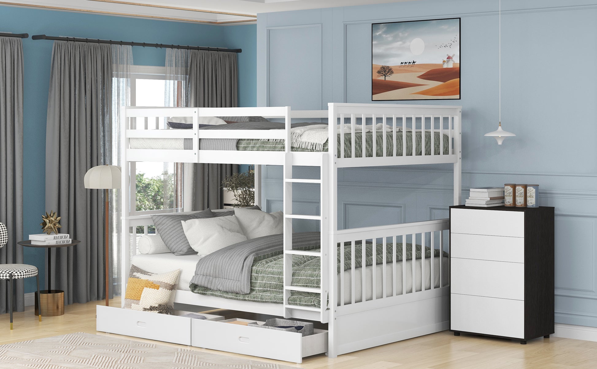 Full Over Full Bunk Bed With Ladders And Two Storage Drawers White Old Sku:Lt000365Aak White Solid Wood