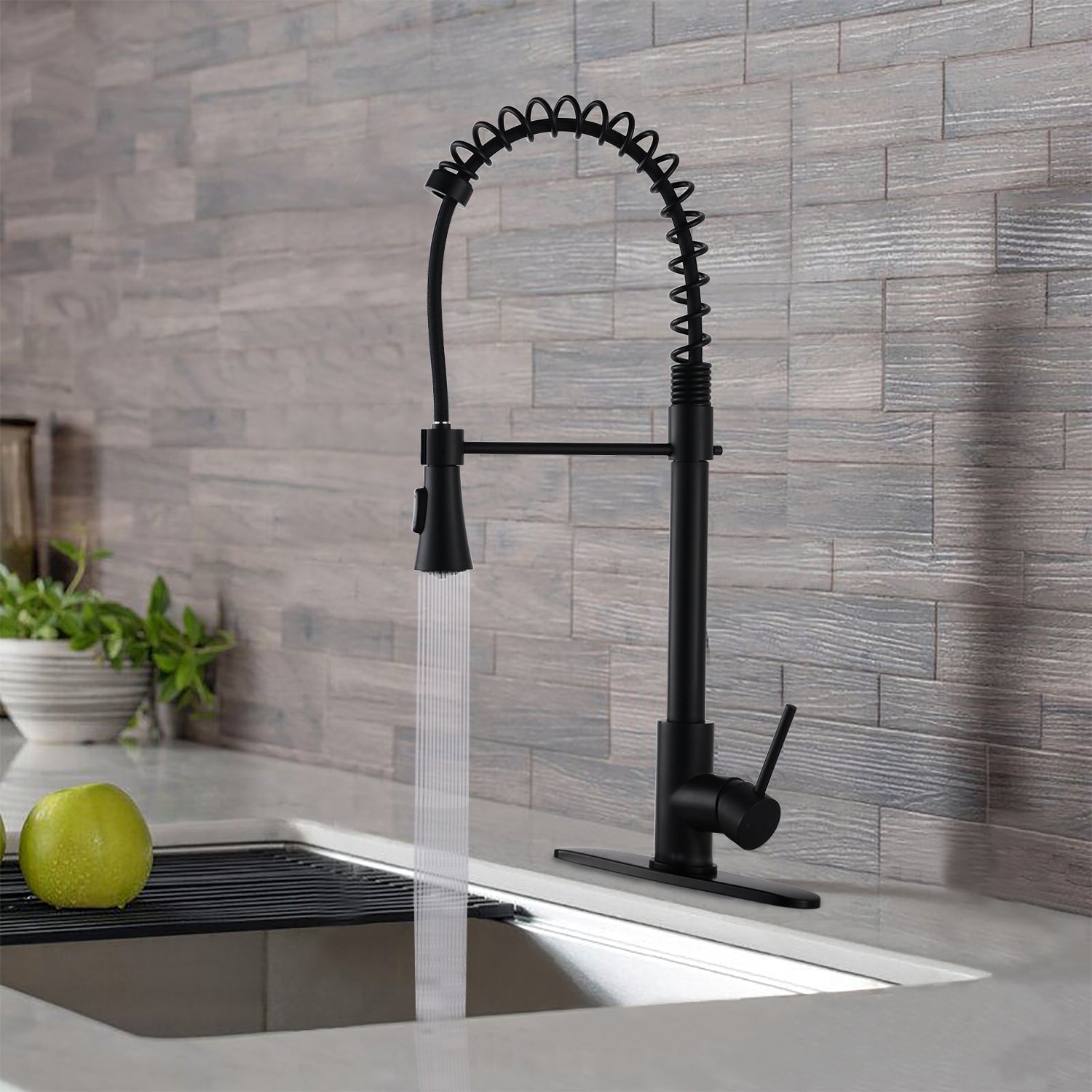 Commercial Modern Single Handle Spring High Arc Kitchen Faucet Matte Black Matte Black Stainless Steel