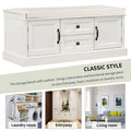 Storage Bench With 2 Drawers And 2 Cabinets, Shoe Bench With Removable Cushion For Living Room, Entryway White White Solid Wood