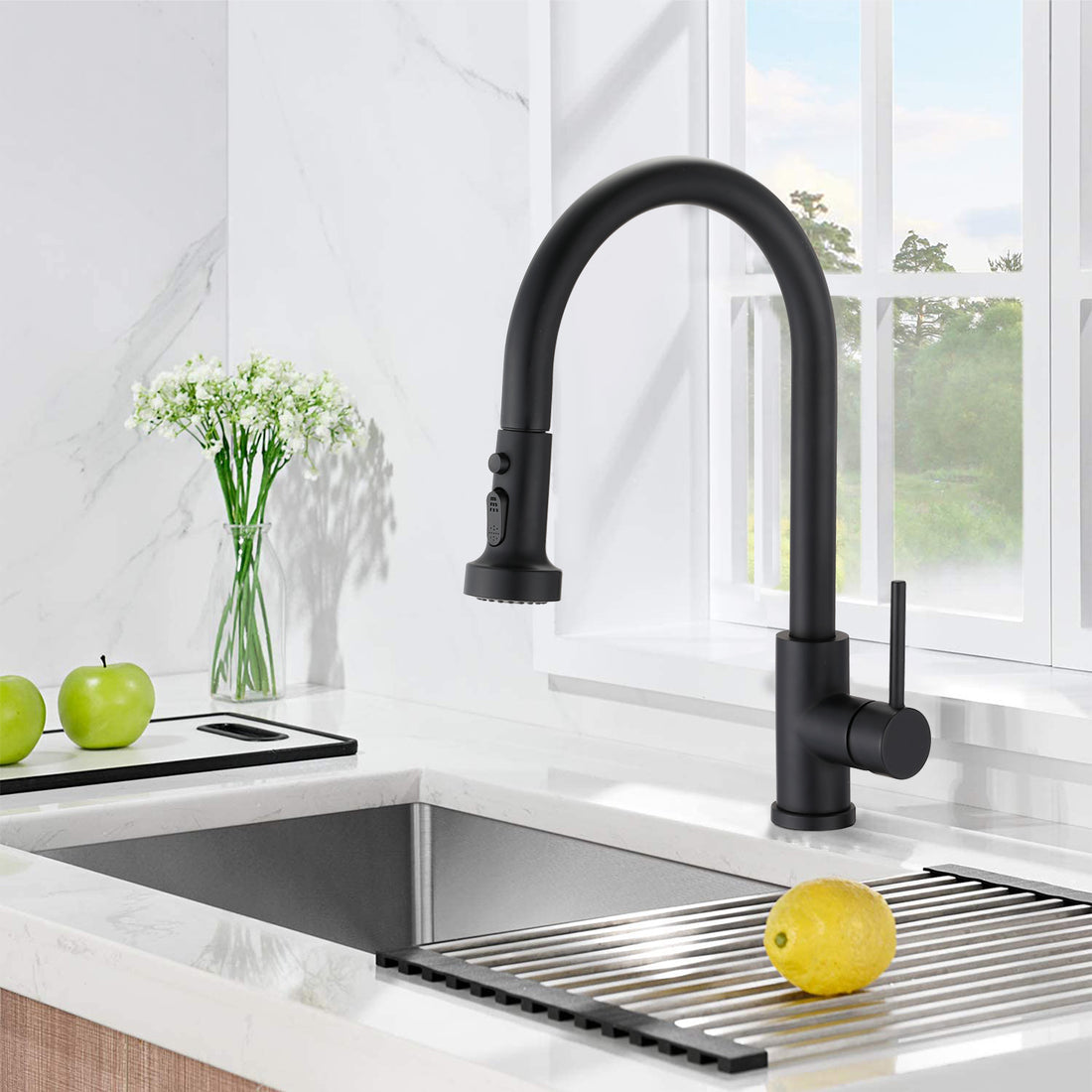 Stainless Steel Pull Down Kitchen Faucet With Sprayer Matte Black Matte Black Stainless Steel