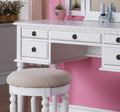 Bedroom Contemporary Vanity Set W Foldable Mirror Stool Drawers White Color White White Vanity Stools Bedroom Round Classic,Contemporary Padded Seat Rubberwood Solid Wood