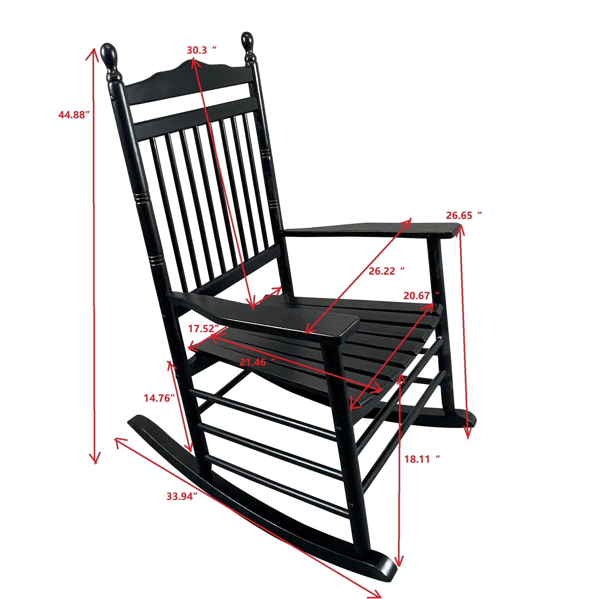 Balcony Porch Adult Rocking Chair Black Black Solid Wood