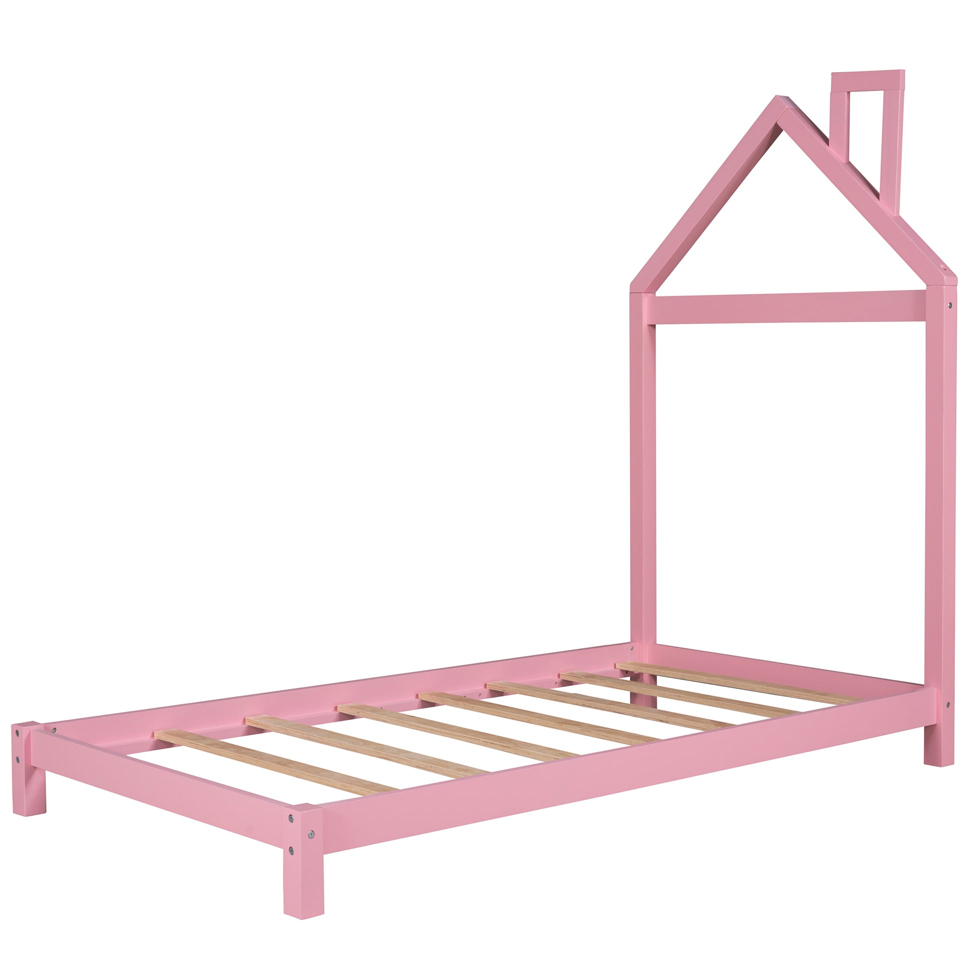 Twin Size Wood Platform Bed With House Shaped Headboard Pink Pink Solid Wood