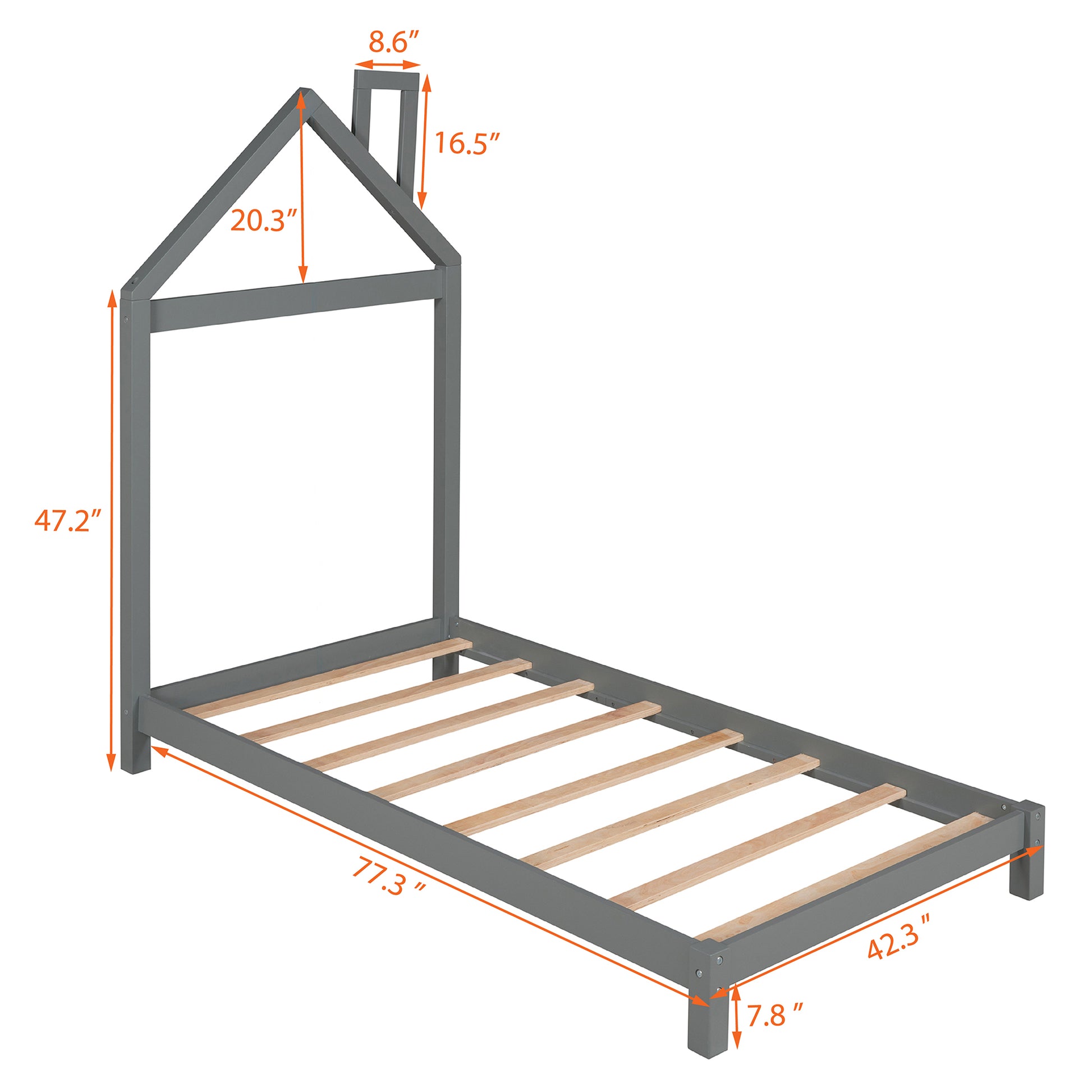 Twin Size Wood Platform Bed With House Shaped Headboard Gray Gray Solid Wood