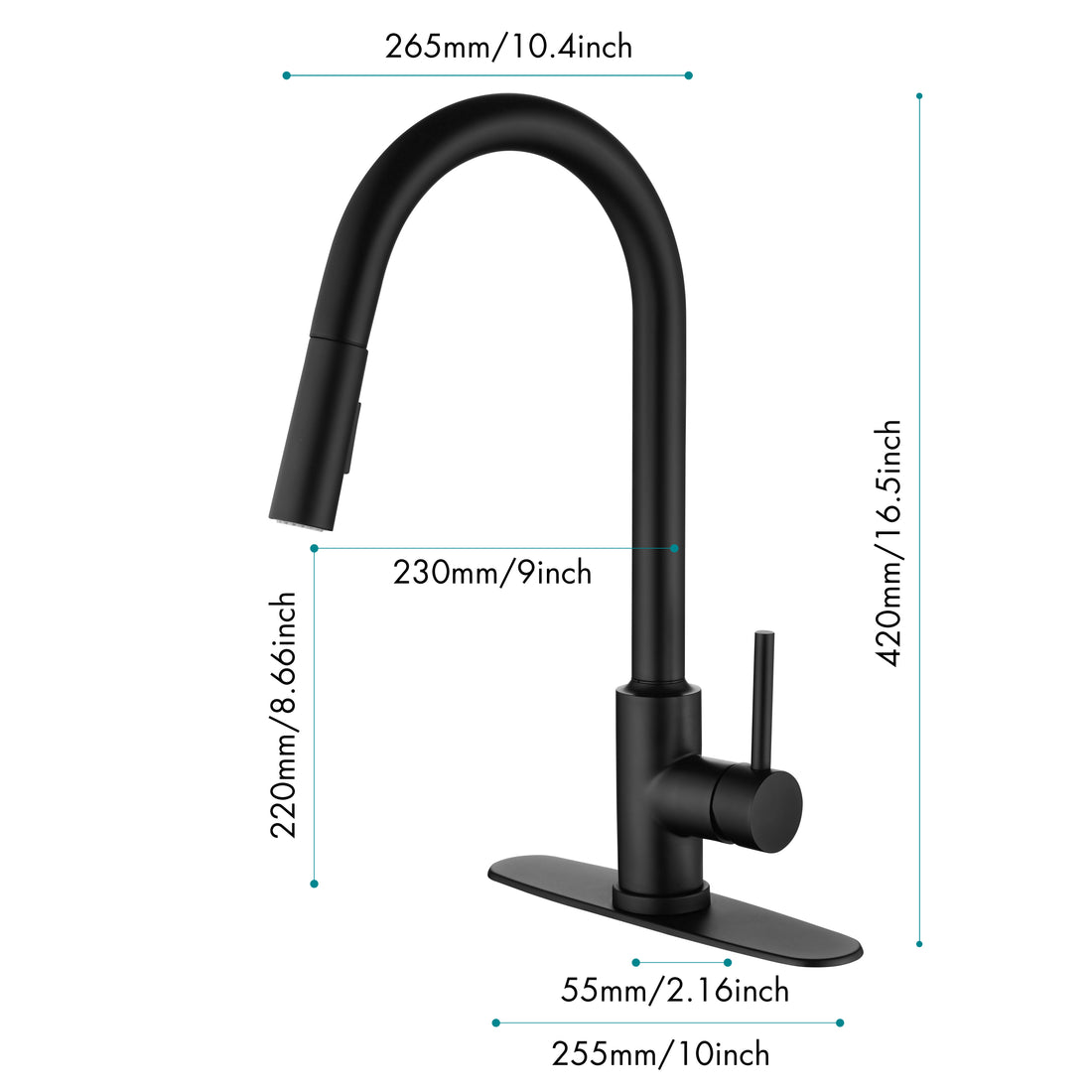 Kitchen Faucet With Pull Down Sprayer Matt Black Stainless Steel