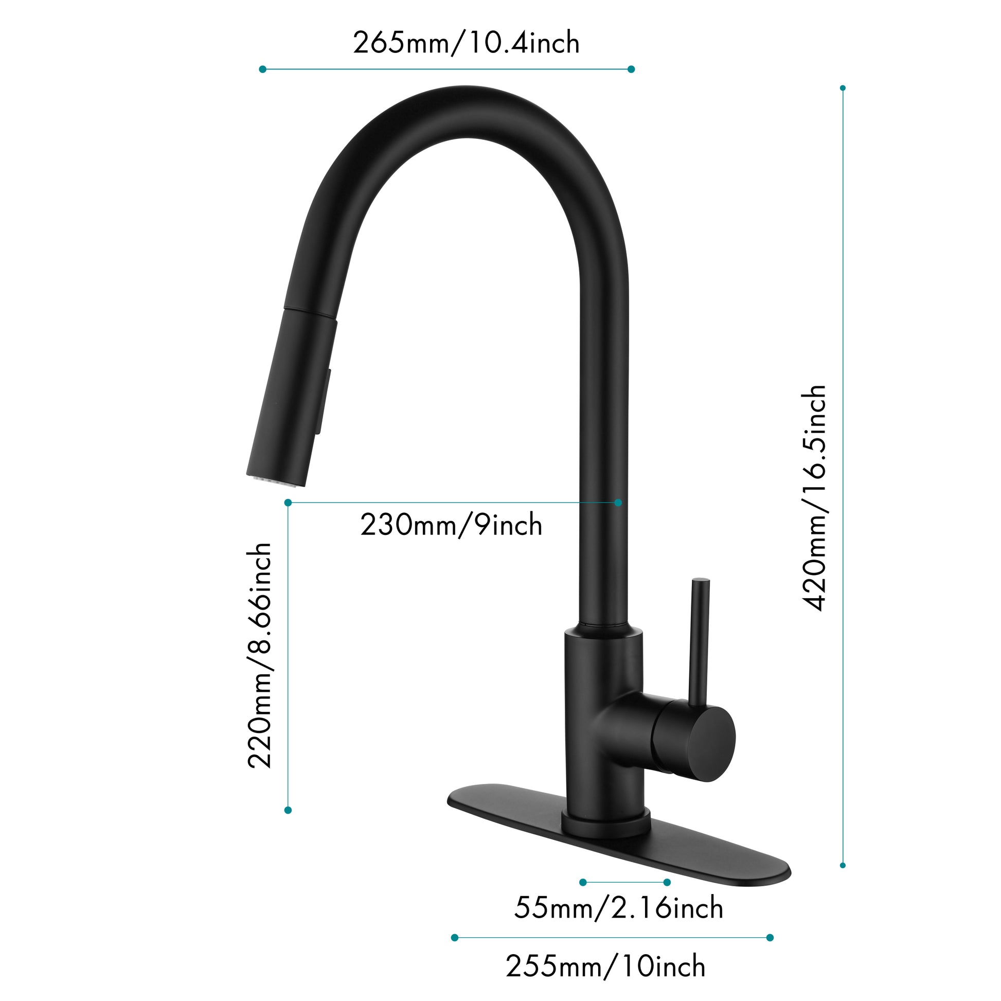 Kitchen Faucet With Pull Down Sprayer Matt Black Stainless Steel