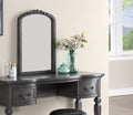 Bedroom Classic Vanity Set Wooden Carved Mirror Stool Drawers Antique Grey Finish Grey Vanity Stools Bedroom Round Black Classic,Contemporary,Luxury Rubberwood Solid Wood
