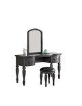 Bedroom Classic Vanity Set Wooden Carved Mirror Stool Drawers Antique Grey Finish Grey Vanity Stools Bedroom Round Black Classic,Contemporary,Luxury Rubberwood Solid Wood