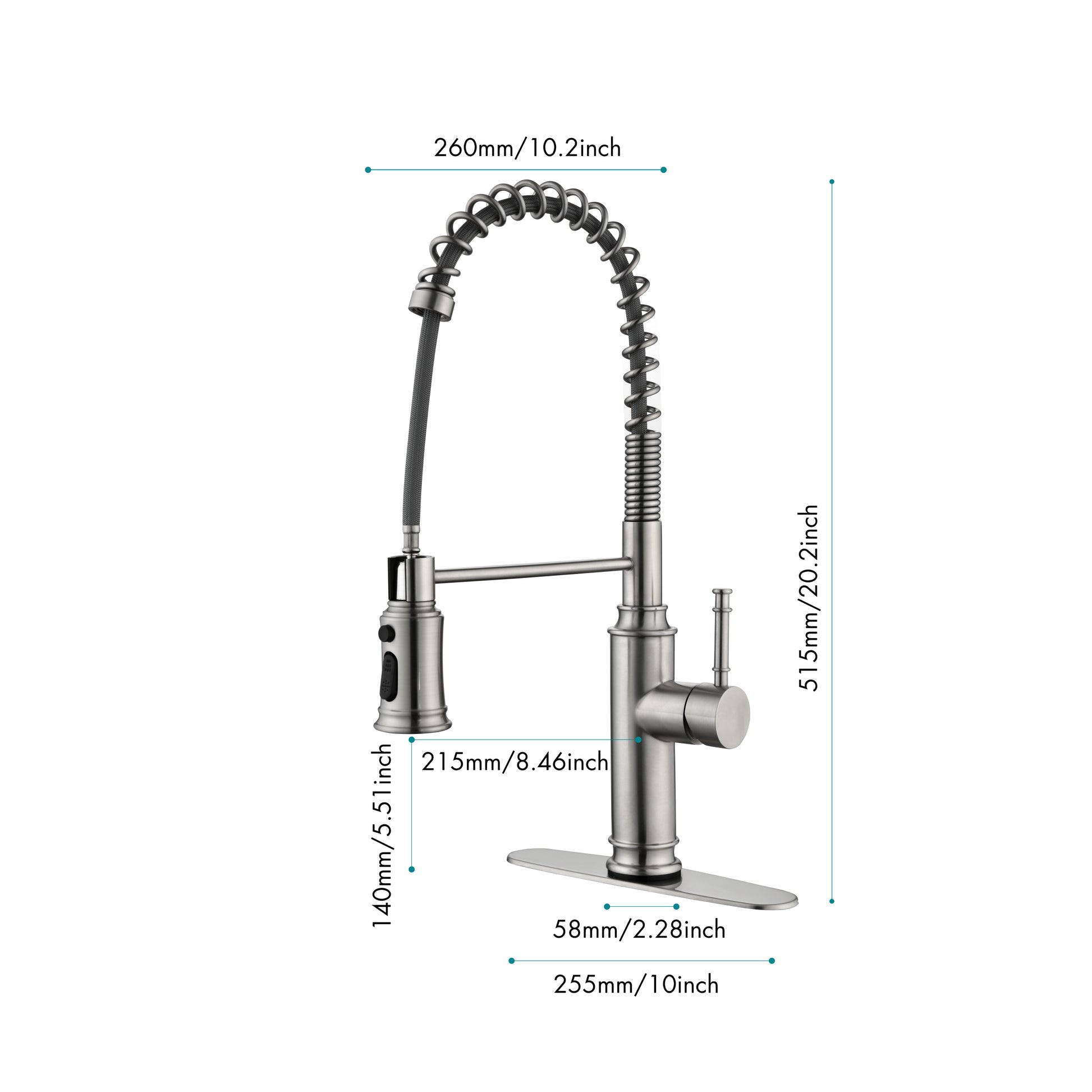 Kitchen Faucets Commercial Single Handle Single Lever Pull Down Sprayer Spring Kitchen Sink Faucet Brushed Nickel Stainless Steel