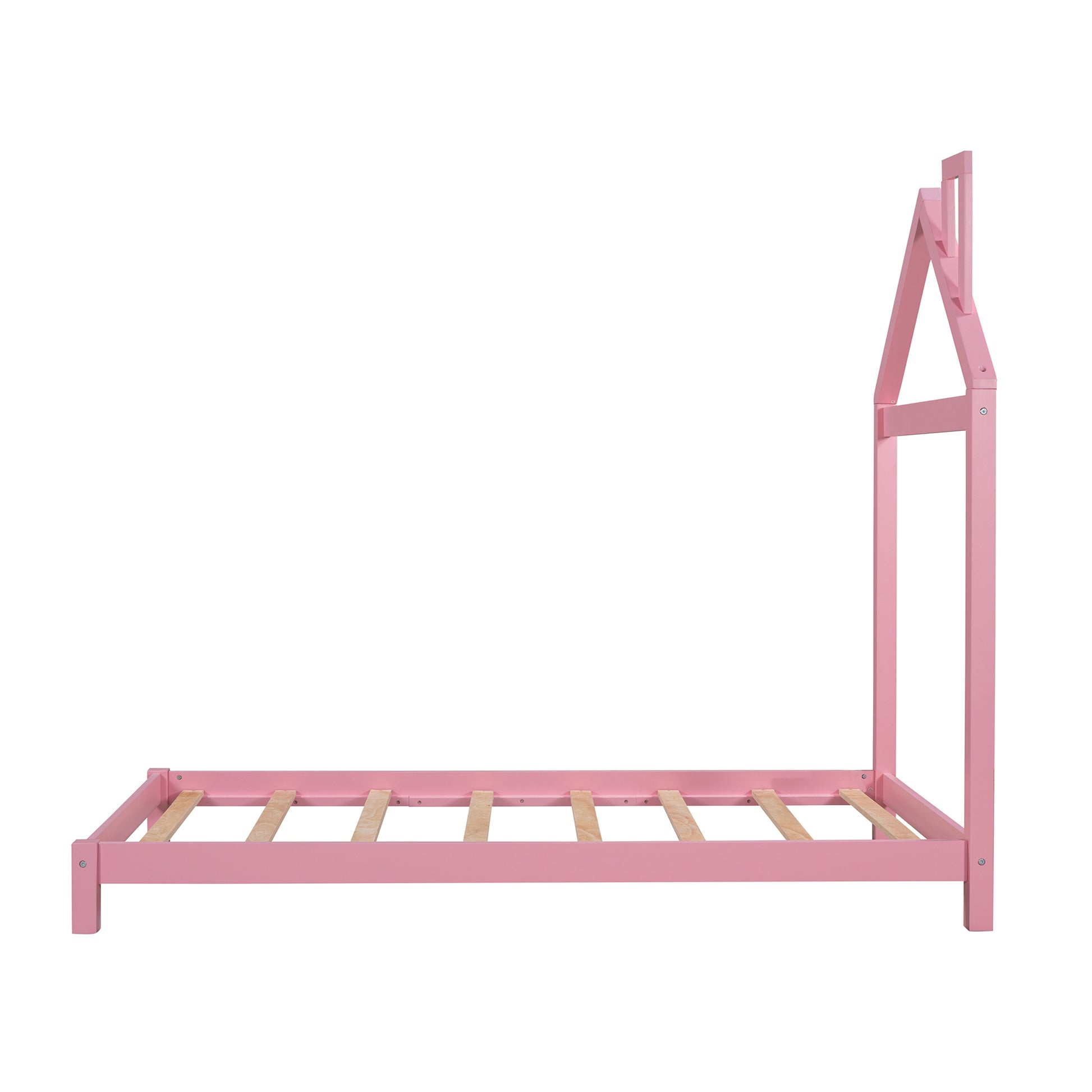 Twin Size Wood Platform Bed With House Shaped Headboard Pink Pink Solid Wood