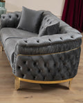 Vanessa Loveseat In Grey And Gold With Fabric Button Tufted Velvet Upholstery Finish Grey Wood Primary Living Space Modern Solid Wood Mdf Wood