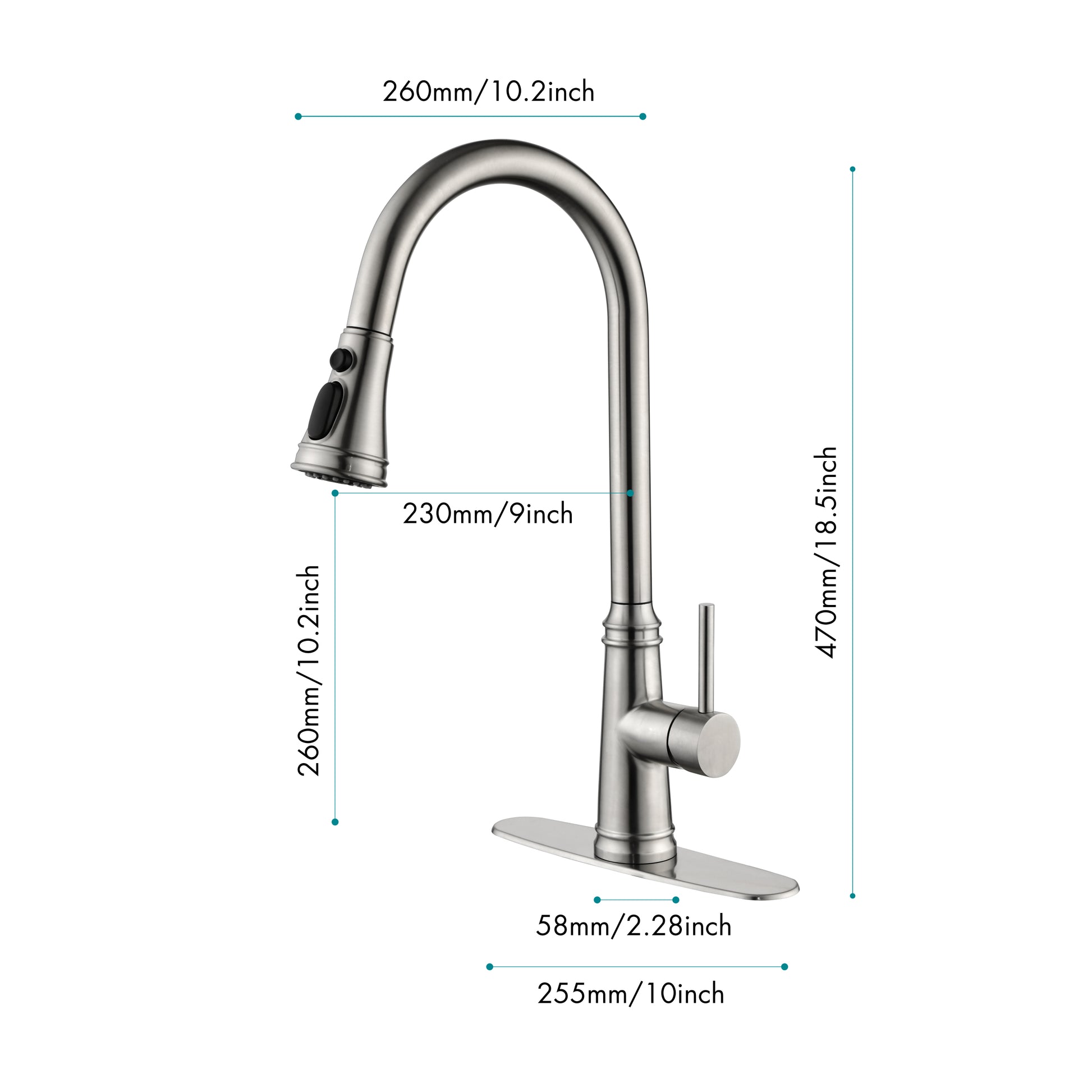 Single Handle High Arc Pull Out Kitchen Faucet,Single Level Stainless Steel Kitchen Sink Faucets With Pull Down Sprayer Brushed Nickel Stainless Steel