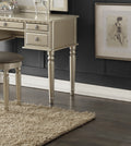Bedroom Contemporary Vanity Set W Foldable Mirror Stool Drawers Silver Color Silver Gray Vanity Stools Bedroom Round Grey Classic,Contemporary Padded Seat Rubberwood Solid Wood