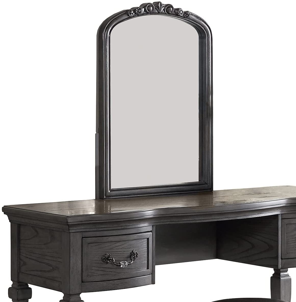 Bedroom Classic Vanity Set Wooden Carved Mirror Stool Drawers Antique Grey Finish Grey Vanity Stools Bedroom Round Black Classic,Contemporary,Luxury Rubberwood Solid Wood