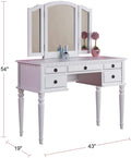 Bedroom Contemporary Vanity Set W Foldable Mirror Stool Drawers White Color White White Vanity Stools Bedroom Round Classic,Contemporary Padded Seat Rubberwood Solid Wood