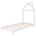 Twin Size Wood Platform Bed With House Shaped Headboard White White Solid Wood