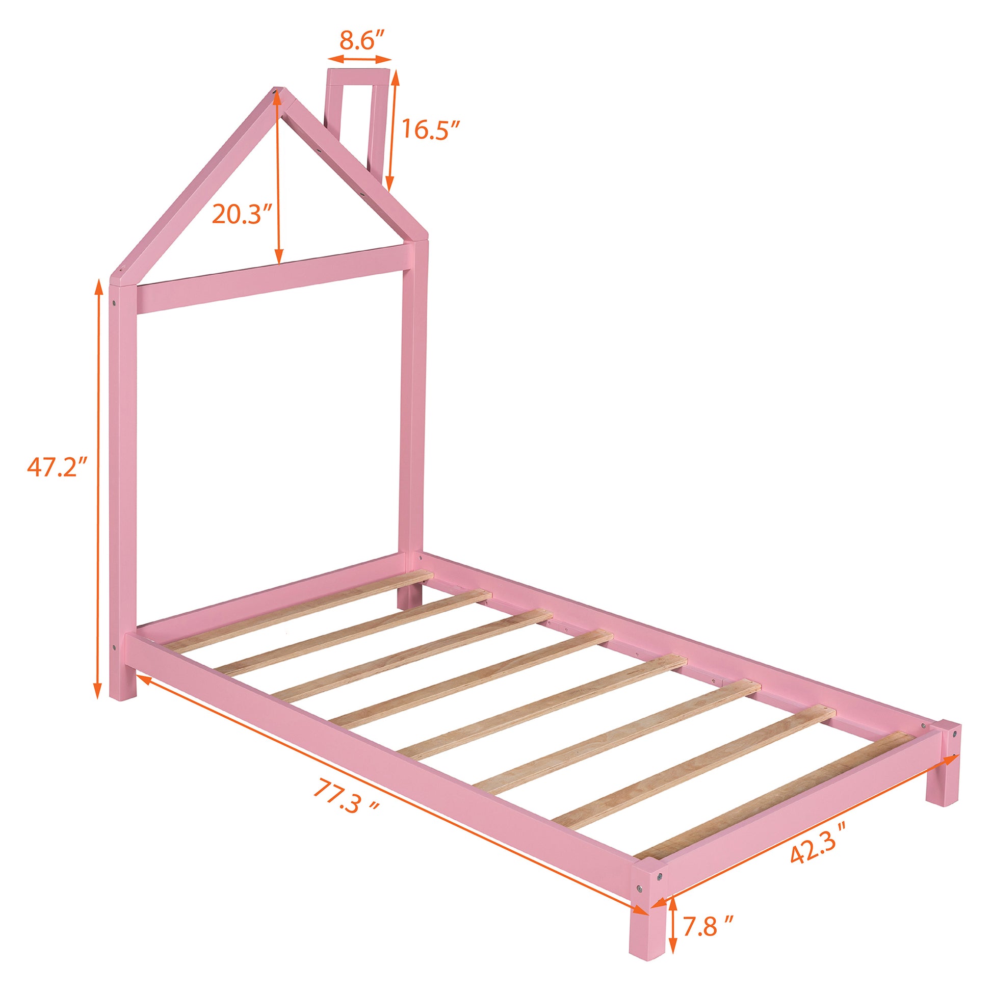 Twin Size Wood Platform Bed With House Shaped Headboard Pink Pink Solid Wood