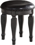 Bedroom Classic Vanity Set Wooden Carved Mirror Stool Drawers Antique Grey Finish Grey Vanity Stools Bedroom Round Black Classic,Contemporary,Luxury Rubberwood Solid Wood