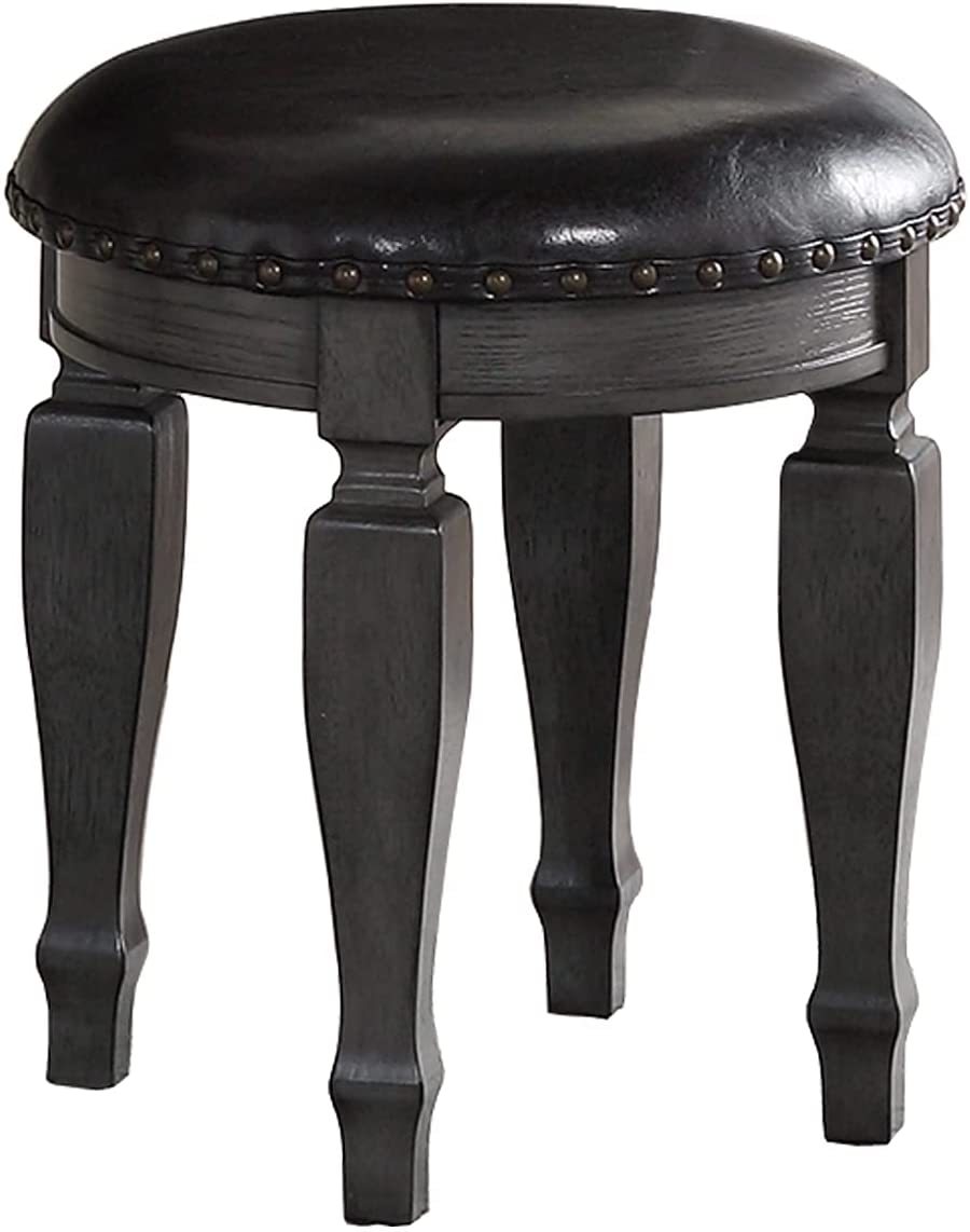 Bedroom Classic Vanity Set Wooden Carved Mirror Stool Drawers Antique Grey Finish Grey Vanity Stools Bedroom Round Black Classic,Contemporary,Luxury Rubberwood Solid Wood