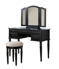 Bedroom Contemporary Vanity Set W Foldable Mirror Stool Drawers Black Color Black Vanity Stools Bedroom Round White Classic,Contemporary Padded Seat Rubberwood Solid Wood
