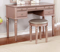 Bedroom Contemporary Vanity Set W Foldable Mirror Stool Drawers Rose Gold Color Rose Gold Vanity Stools Bedroom Round Grey Classic,Contemporary Padded Seat Rubberwood Solid Wood