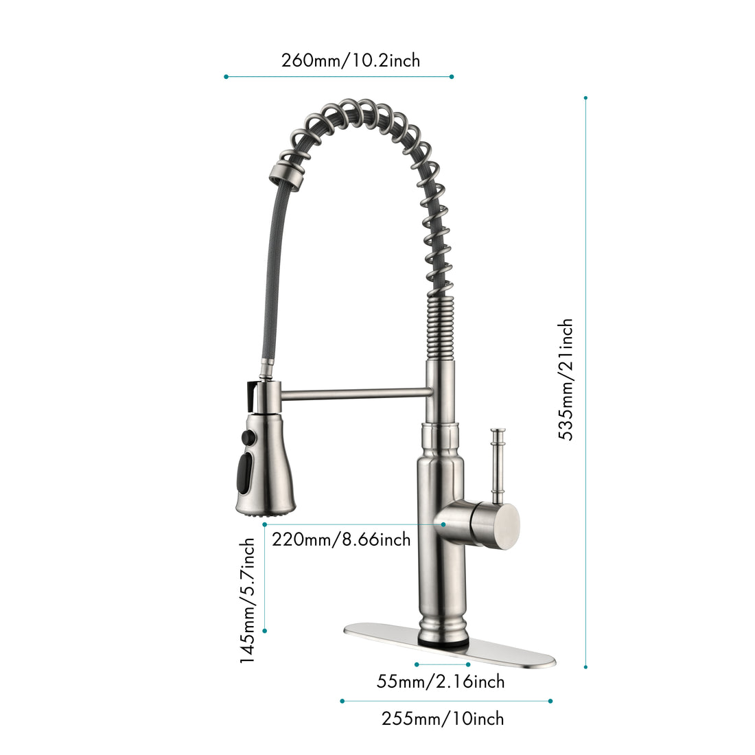 Kitchen Faucets Commercial Single Handle Single Lever Pull Down Sprayer Spring Kitchen Sink Faucet Brushed Nickel Stainless Steel