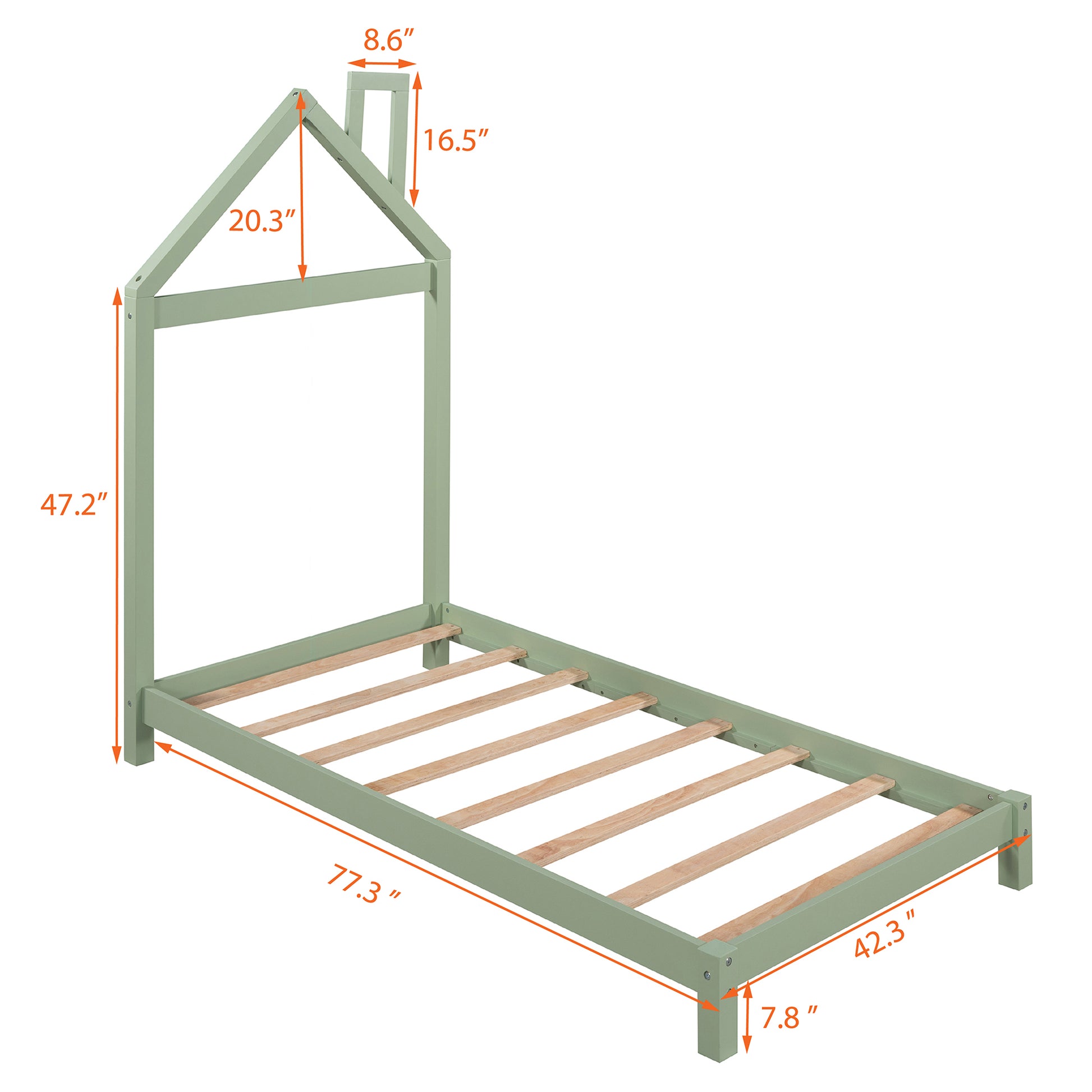 Twin Size Wood Platform Bed With House Shaped Headboard Green Green Solid Wood