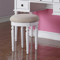 Bedroom Contemporary Vanity Set W Foldable Mirror Stool Drawers White Color White White Vanity Stools Bedroom Round Classic,Contemporary Padded Seat Rubberwood Solid Wood
