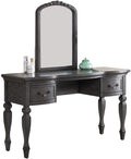 Bedroom Classic Vanity Set Wooden Carved Mirror Stool Drawers Antique Grey Finish Grey Vanity Stools Bedroom Round Black Classic,Contemporary,Luxury Rubberwood Solid Wood