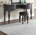 Bedroom Classic Vanity Set Wooden Carved Mirror Stool Drawers Antique Grey Finish Grey Vanity Stools Bedroom Round Black Classic,Contemporary,Luxury Rubberwood Solid Wood