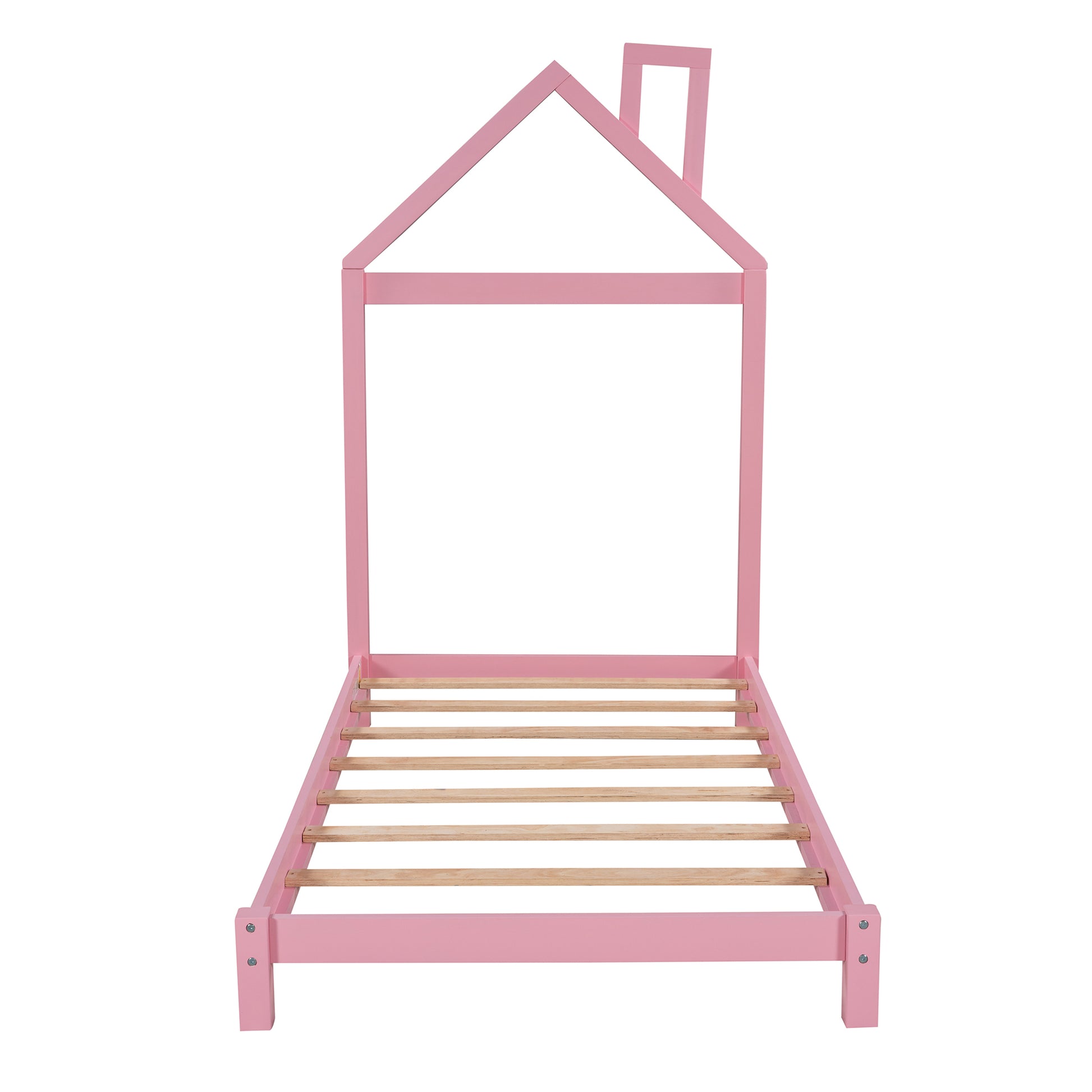 Twin Size Wood Platform Bed With House Shaped Headboard Pink Pink Solid Wood