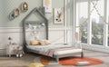 Twin Size Wood Platform Bed With House Shaped Headboard Gray Gray Solid Wood