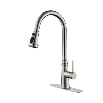 Single Handle High Arc Pull Out Kitchen Faucet,Single Level Stainless Steel Kitchen Sink Faucets With Pull Down Sprayer Brushed Nickel Stainless Steel