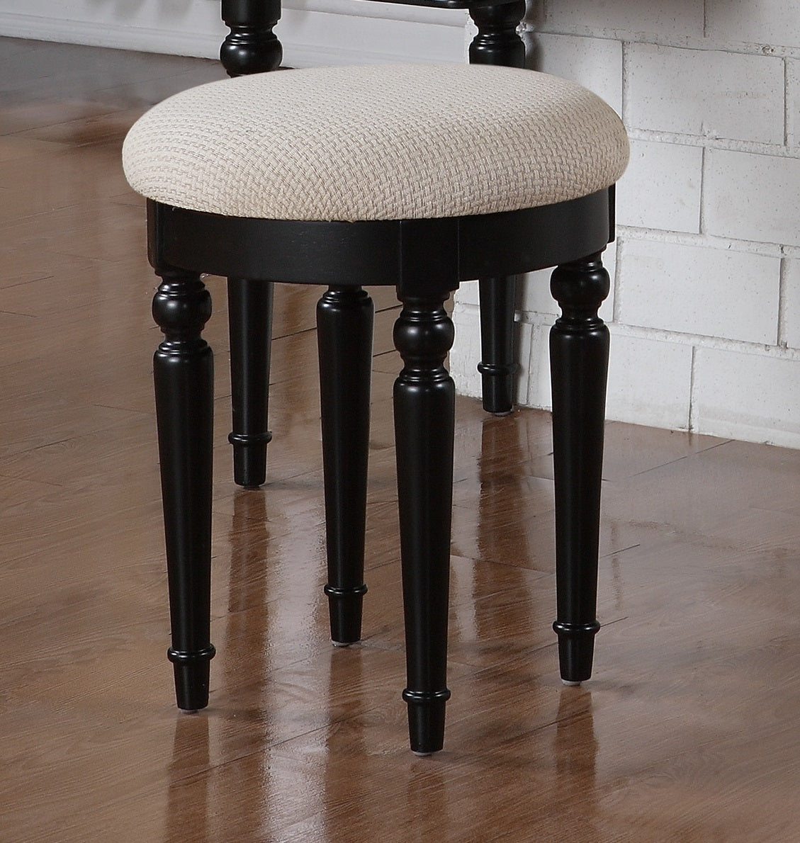 Bedroom Contemporary Vanity Set W Foldable Mirror Stool Drawers Black Color Black Vanity Stools Bedroom Round White Classic,Contemporary Padded Seat Rubberwood Solid Wood