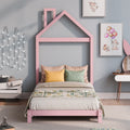 Twin Size Wood Platform Bed With House Shaped Headboard Pink Pink Solid Wood