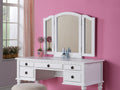 Bedroom Contemporary Vanity Set W Foldable Mirror Stool Drawers White Color White White Vanity Stools Bedroom Round Classic,Contemporary Padded Seat Rubberwood Solid Wood
