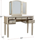 Bedroom Contemporary Vanity Set W Foldable Mirror Stool Drawers Silver Color Silver Gray Vanity Stools Bedroom Round Grey Classic,Contemporary Padded Seat Rubberwood Solid Wood