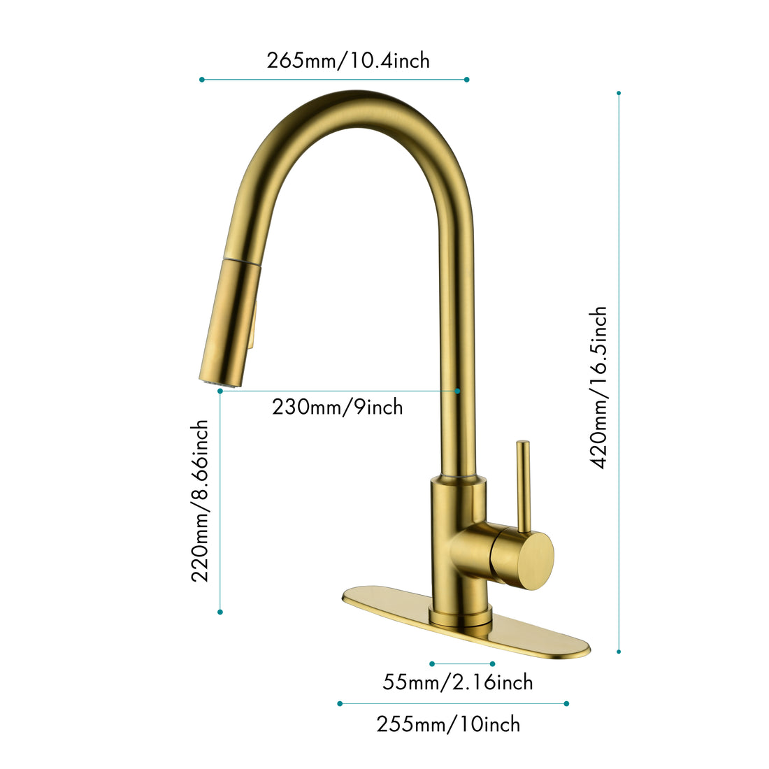 Kitchen Faucet With Pull Down Sprayer Gold Stainless Steel