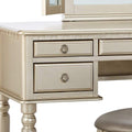 Bedroom Contemporary Vanity Set W Foldable Mirror Stool Drawers Silver Color Silver Gray Vanity Stools Bedroom Round Grey Classic,Contemporary Padded Seat Rubberwood Solid Wood