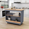 Rolling Kitchen Island With Storage, Two Sided Kitchen Island Cart On Wheels With Wood Top, Wine And Spice Rack, Large Kitchen Cart With 2 Drawers, 3 Open Compartments, Grey Blue Blue Kitchen Classic,French,Mid Century Modern,Modern,Rustic Rectangular