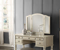 Bedroom Contemporary Vanity Set W Foldable Mirror Stool Drawers Silver Color Silver Gray Vanity Stools Bedroom Round Grey Classic,Contemporary Padded Seat Rubberwood Solid Wood